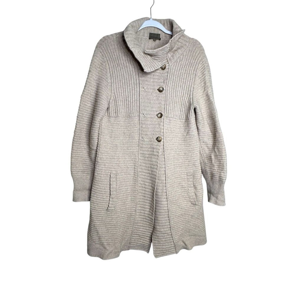 MANTOVANI STUDIO Women's Cardigan 100% Italian Cashmere Size Large Beige *Flaw*